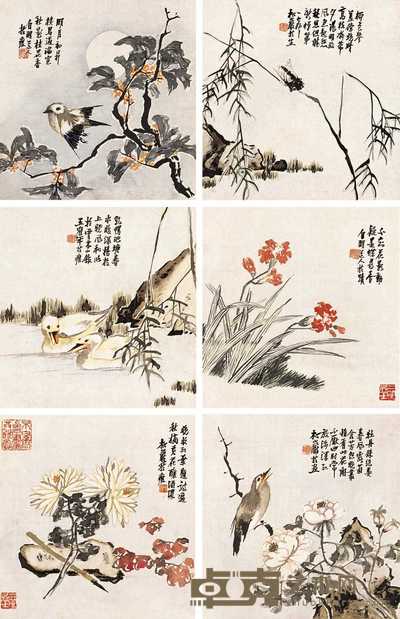 王隺年 杂画指画 册页（三十开选六） 25.7×25.7cm×30